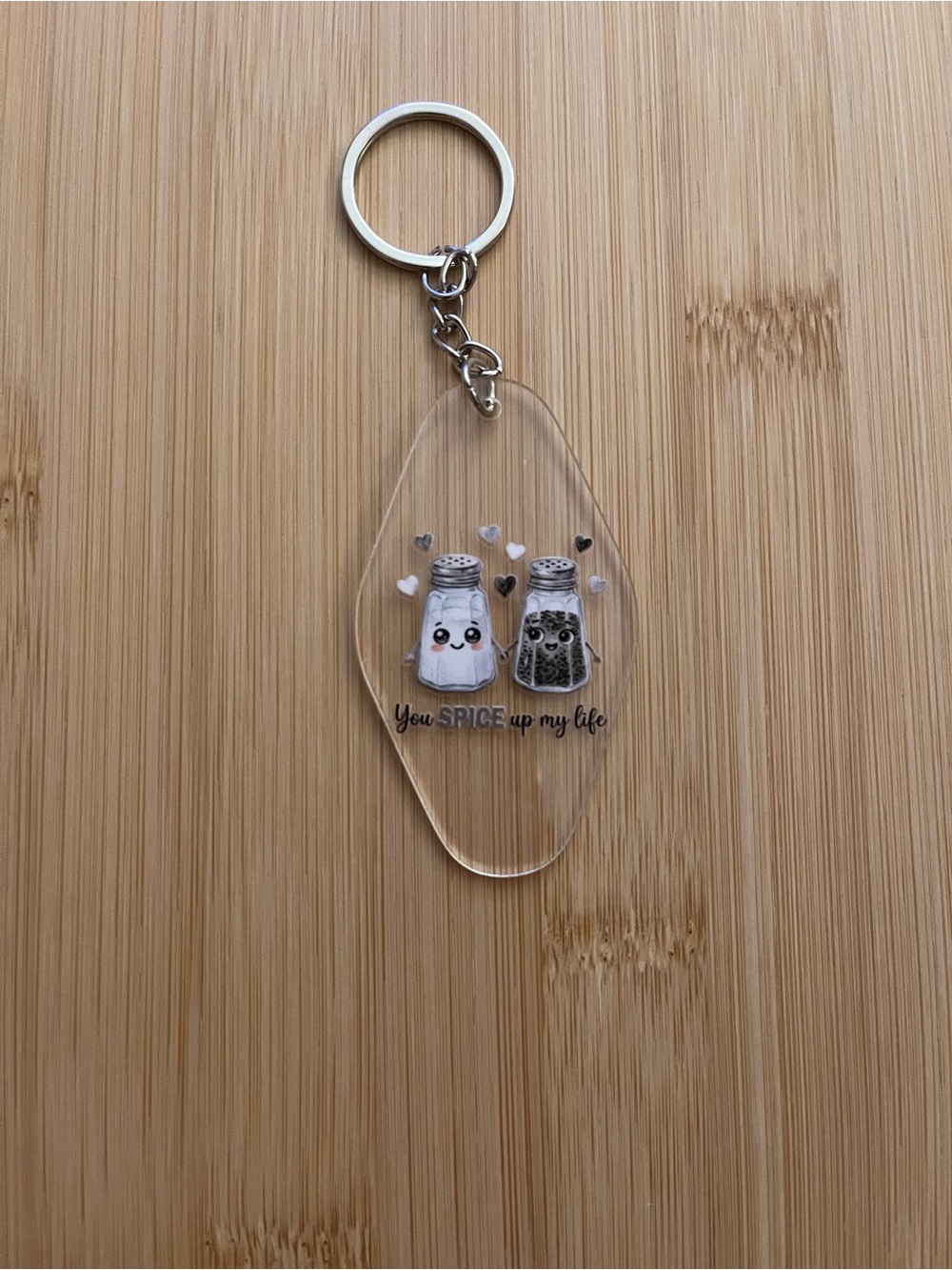 Cute Salt & Pepper Keychain - Clear Acrylic, White & Black